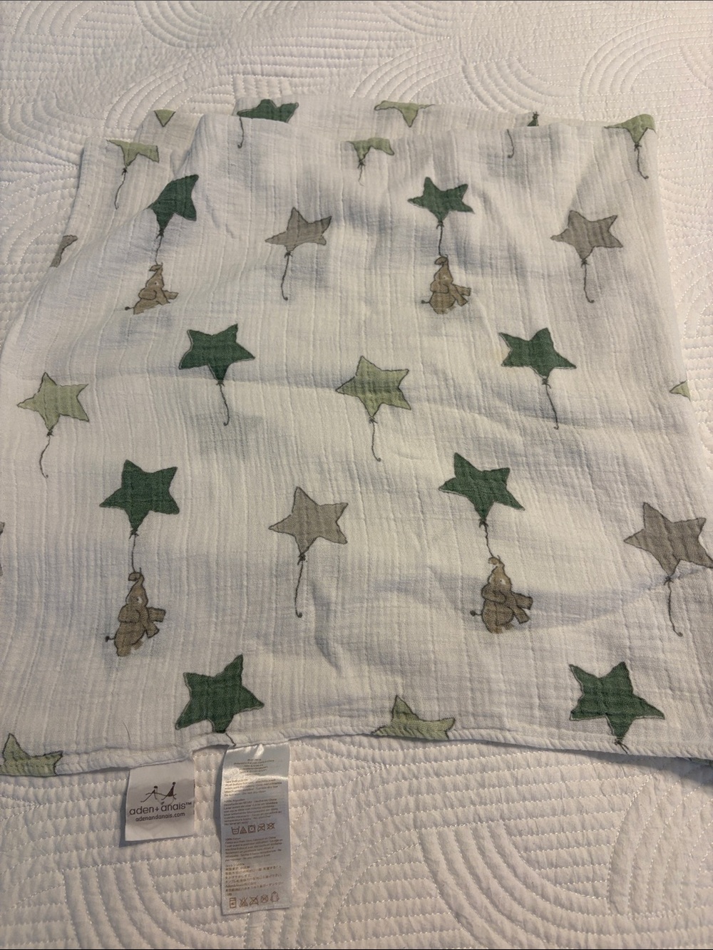 aden + anais Muslin Swaddle - Green, Gray & Cream Star Balloon Print